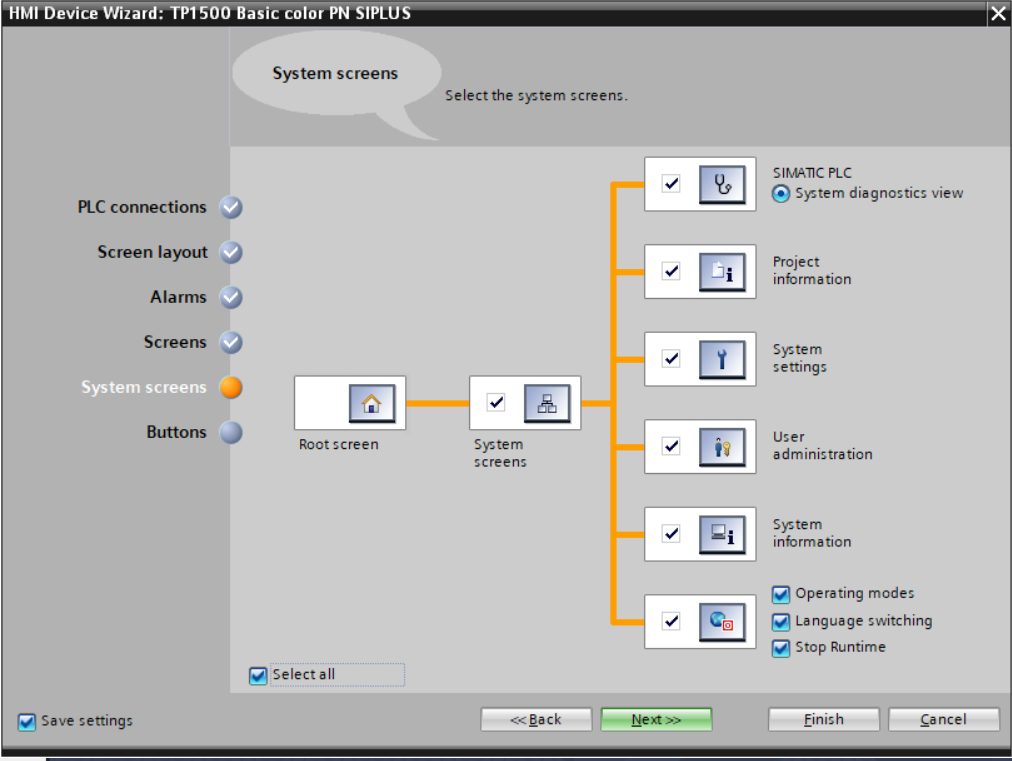 configure system screen in wincc tia portal